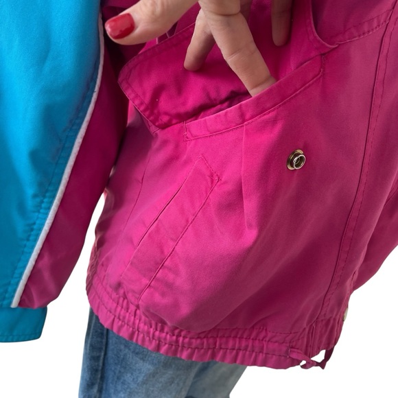 Vintage color block jacket pink blue white piping snap closure small - Picture 7 of 16